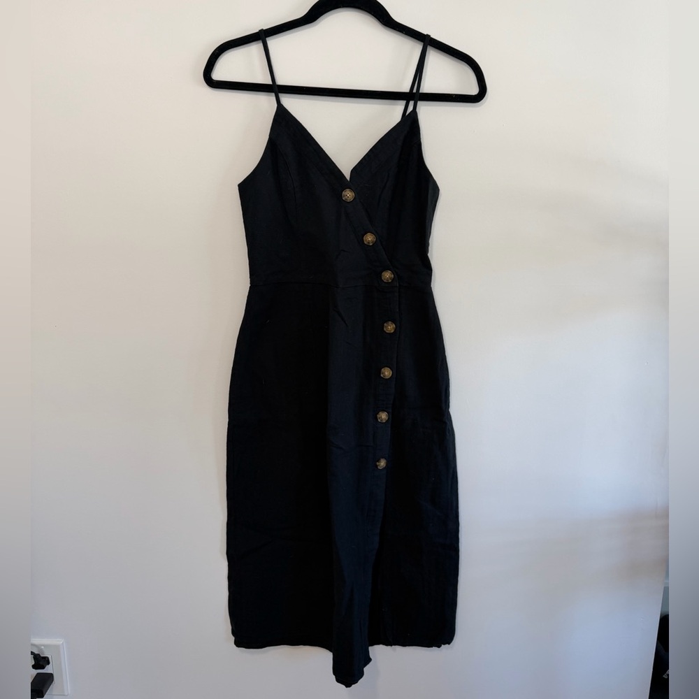 Abercrombie & Fitch Black Midi Dress with Button Detail